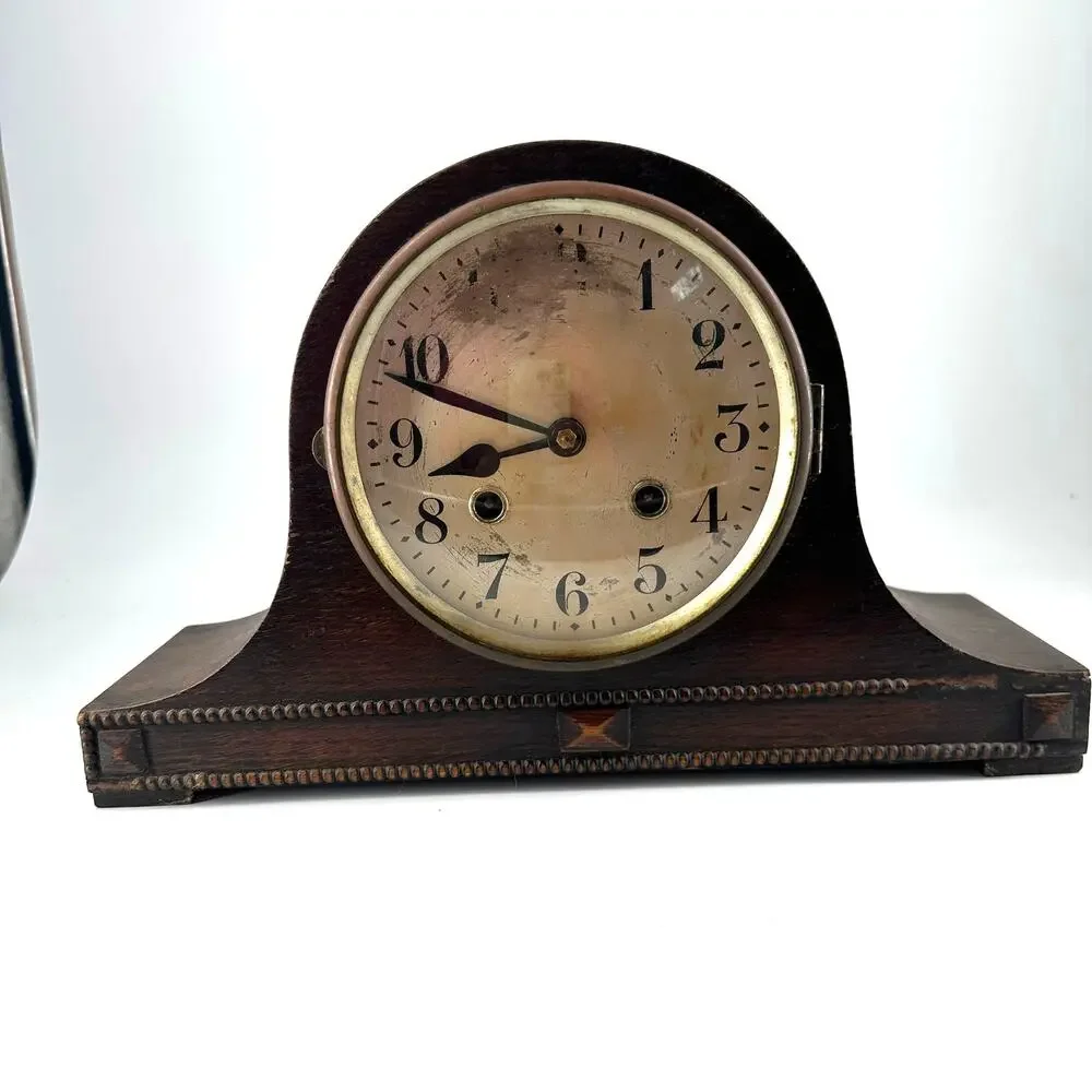 Art Deco Tambour Mantel Clock – Unbranded Wood Case – Mechanical Two-Wind Pendul